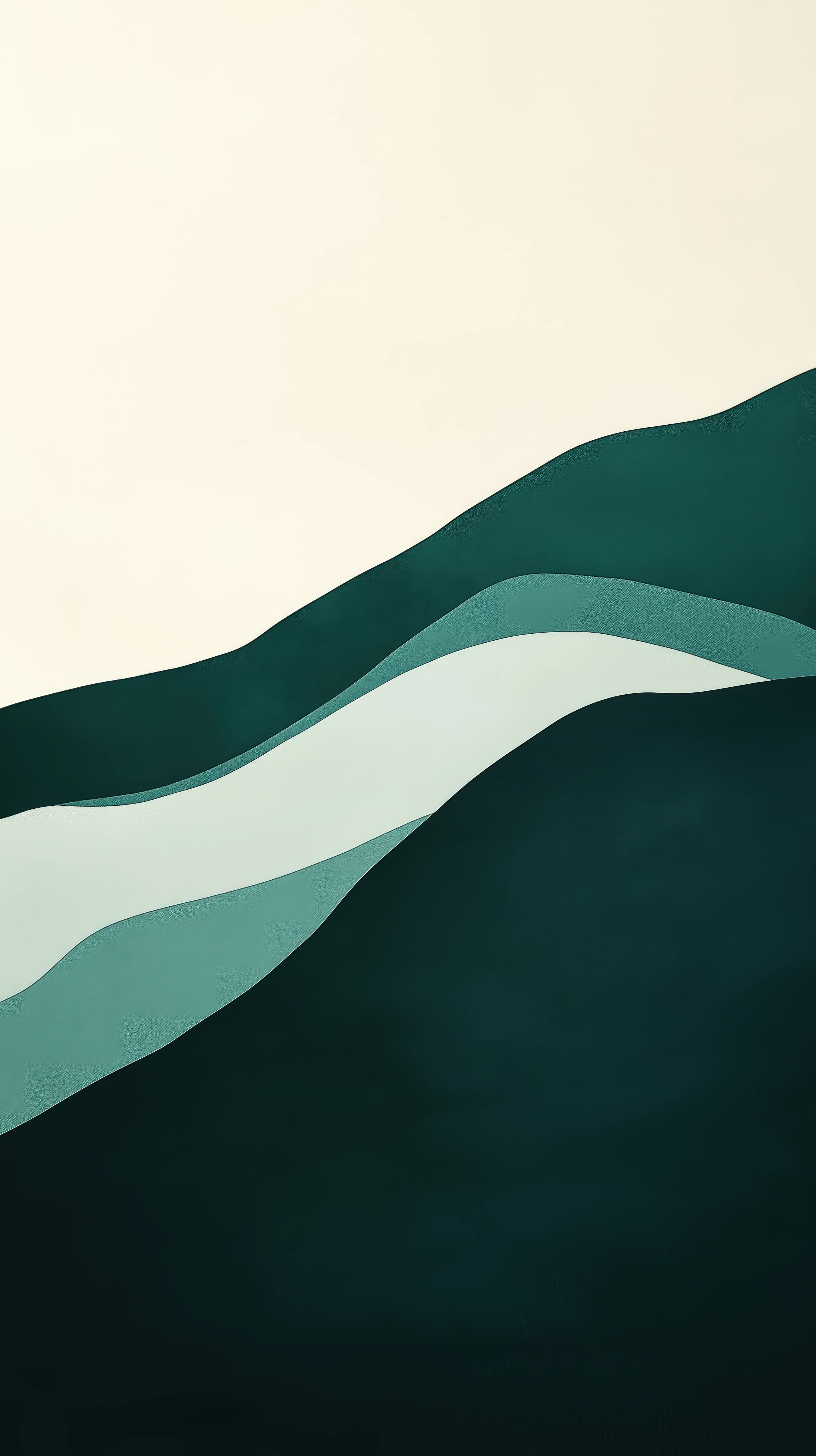 Layered green waves flowing across a warm cream background