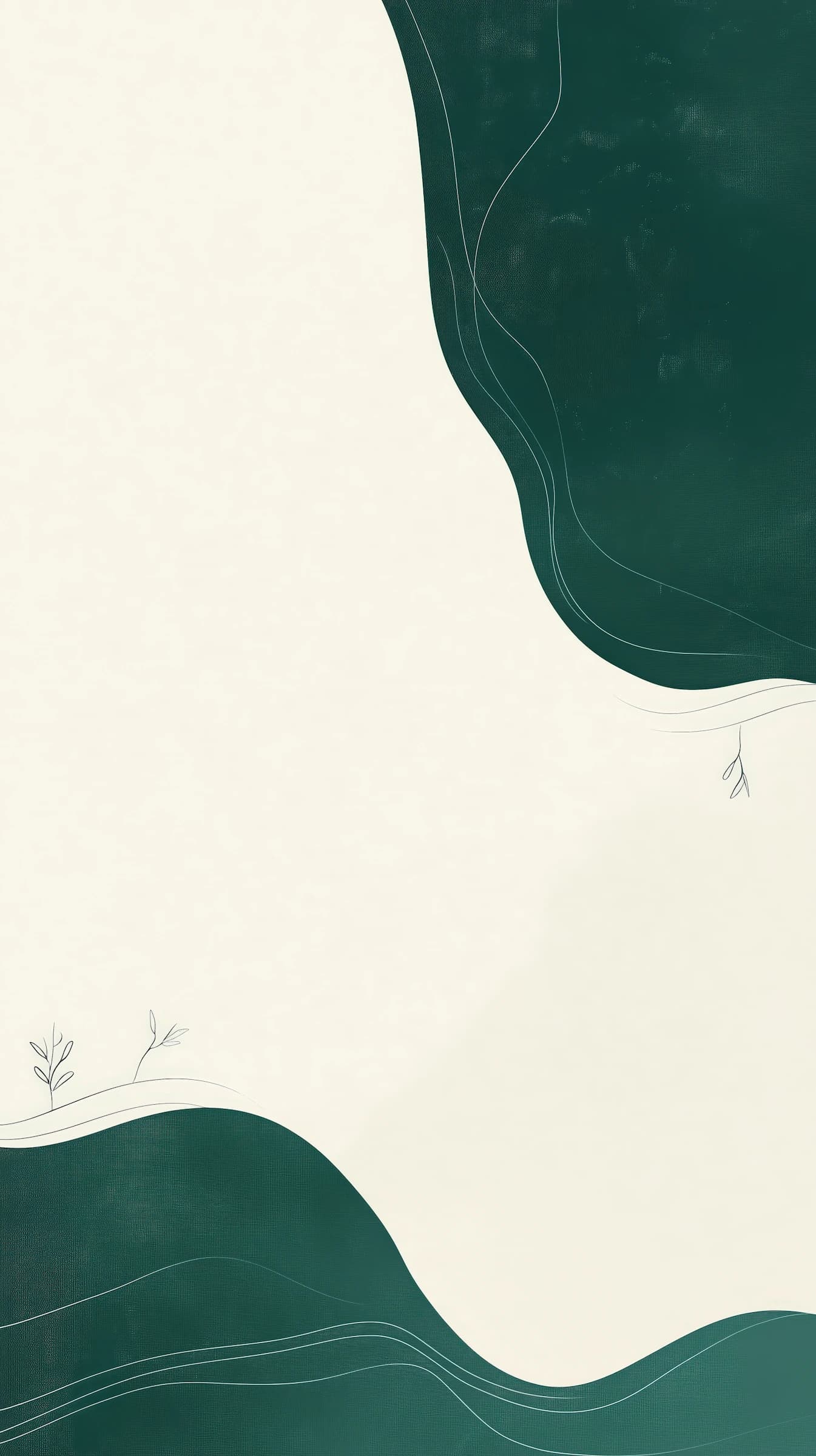 Abstract green forms on a warm cream canvas